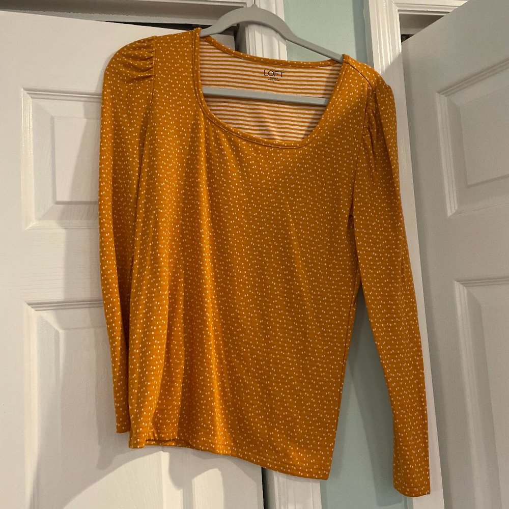 LOFT OUTLET MUSTARD COLOR W/ WHITE POLKA DOTS SMALL